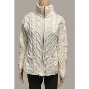 Aran Woollen Mills women’s  Wool Cardigan Mock Turtleneck‎ Full Zip size M cream